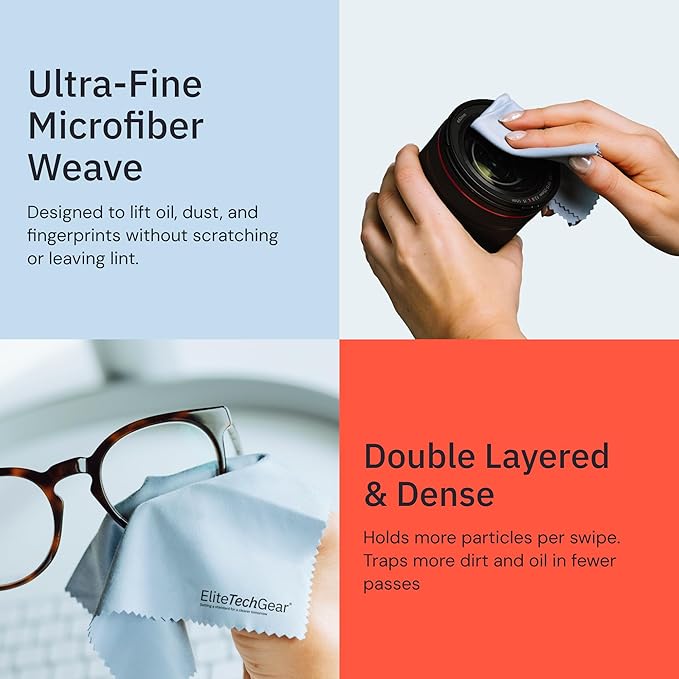 Elite Screens Microfiber Cleaning Cloths 6-Pack - 6×7 in & 12×12 in, Light Blue - Screen & Lens Cleaning Cloths for Eyeglasses & Electronics
