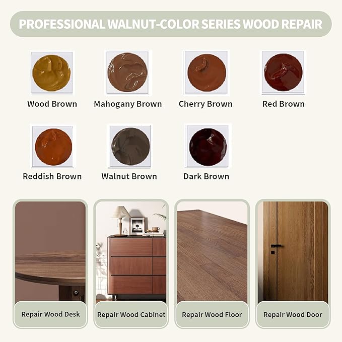 Wood Repair Kit, Wood Scratch Repair, 13Pcs Wood Filler Scratch Repair Kit for Wooden Furniture, Table, Door, Cabinet, Floor Discoloration Stain Paint, Brown