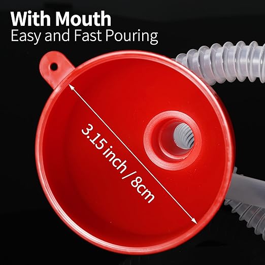Small Flexible Fuel Funnel with Long Hose Plastic Wide Mouth Filling Funnel Car Funnel for Engine Oil Gas Fuel Gasoline Diesel Water Fluid Liquid Transmission Red Wide Diameter 3.15inch(1)