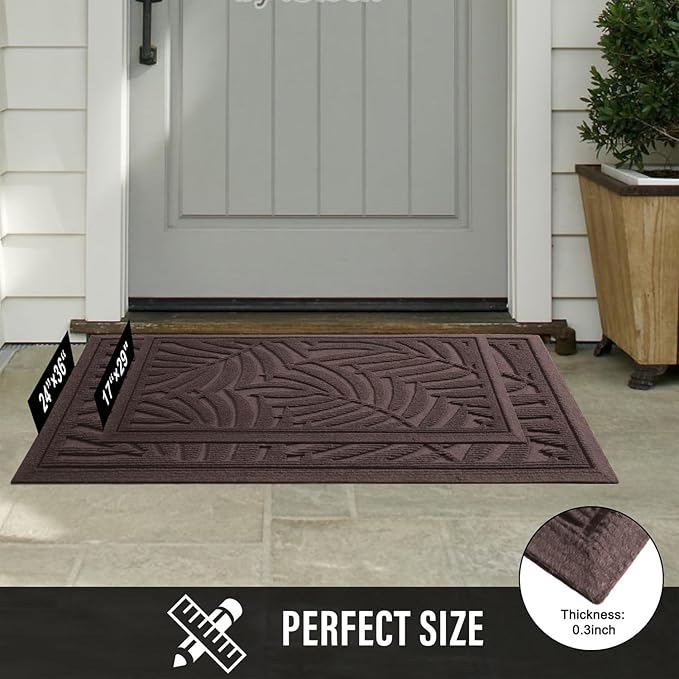 Front Door Mat, Absorbent Resist Dirt Welcome Door Mat Indoor Outdoor, Waterproof Doormat, Sturdy Non Slip Backing, Fade Resistant, Low Profile Entry Mat for Entryway, 36×24, Coffee
