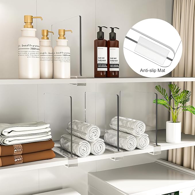 Shelf Dividers Purse Organizer for Closet: 16-Pack Acrylic Bag Storage Organizer for Handbags, Clutches, Clothes, Sweater, Towel on Wood Shelves