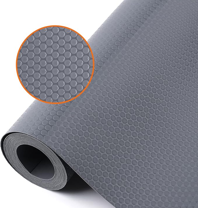 Shelf Liners for Kitchen Cabinet Waterproof Drawer Liner Non Adhesive EVA Material Cupboard Mat Refrigerator Mats Fridge Liner for Desks Gray Liner 23.6 x 236.2 Inches