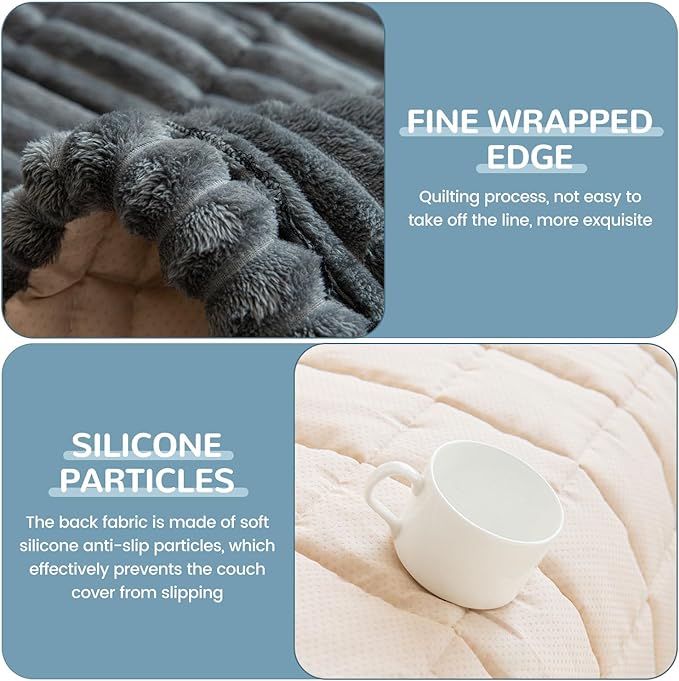OTOB Couch Covers for 3 Cushion Sofa Pet Friendly, Plush Fuzzy Non Slip Sofa Covers Washable, Soft All Seasons Sofa Slipcovers Furniture Protector Dog Bed Mat (Dark Gray, 27.6" x 82.7")
