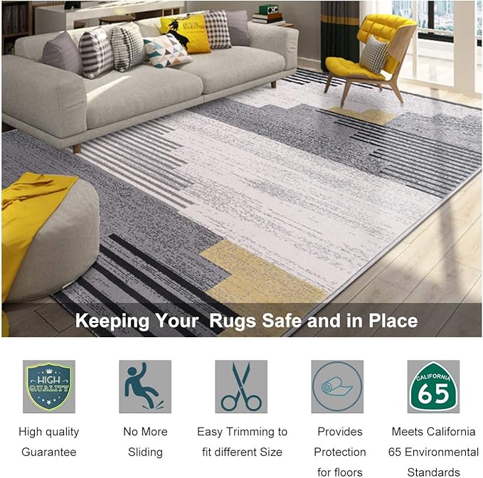 Non Slip Rug Pad Grippers - 4x6, 1/8" Thick, (Felt + Rubber) Double Layers Area Carpet Mat Tap, Provides Protection and Cushioning for Hardwood or Tile Floors