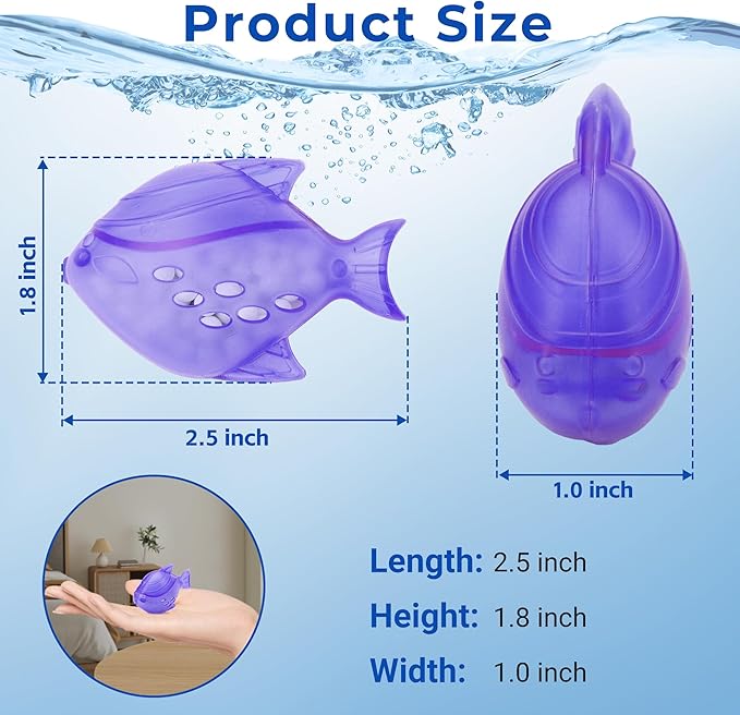 Funmit 12 Pack Universal Humidifier Cleaner Fish Compatible with Almost All Humidifiers and Fish Tanks, Equipped with Silver Ion Filter Balls, Prevents Hard Water Build-Up, Reduces Scale, Purple