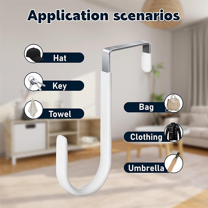 HOOSUN 4 Pack Over The Door Hooks,4.96In Hooks for Hanging Heavy Duty Door Hanger,Towel Hanger Hook Holders,Over Door Hangers Hooks Door Hanger Hooks for Hanging Clothes,Towels,Hats,Coats,Bags (White)