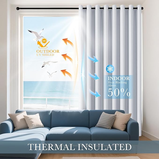 PONY DANCE Greyish White Blackout Curtains for Bedroom 84 Inch Length 2 Panels Set, Privacy Thermal Insulated Room Darkening Grommet Drapes for Living Room Window, W34 x L84 Inch