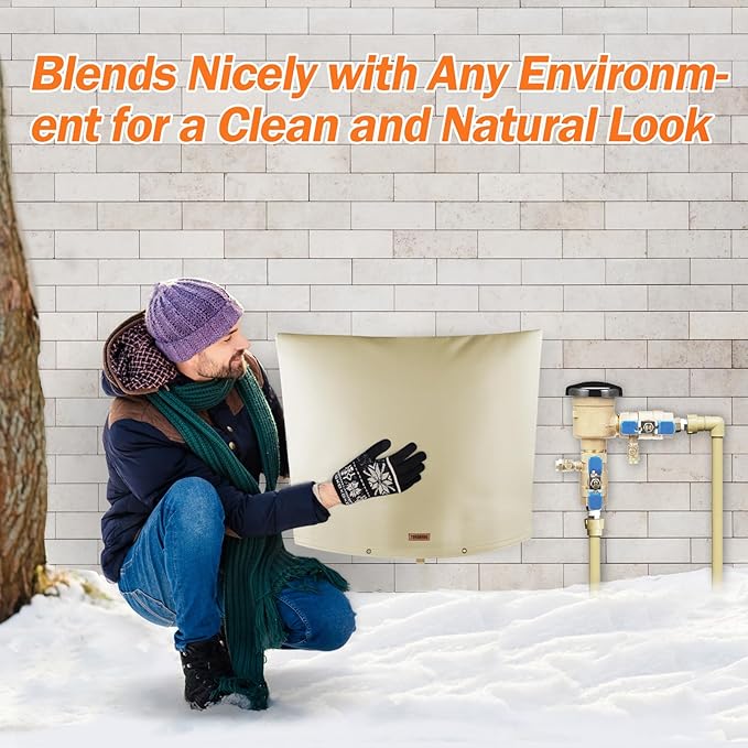 Backflow Preventer Pipe Insulation Cover (5°F) - Irrigation Sprinkler Valve Insulated Pouch - Water Well Pump Cover - Sturdy 5 Layers for Winter Freeze Protection, 36" W x 30" H, Beige