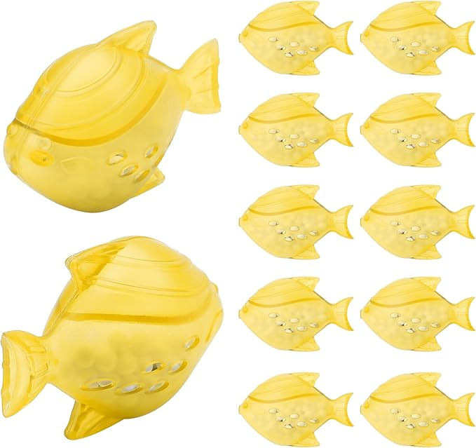 12 Pack Universal Humidifier Cleaner Fish Compatible with Almost All Humidifiers and Fish Tanks, Equipped with Silver Ion Filter Balls, Prevents Hard Water Build-Up, Reduces Scale, Yellow