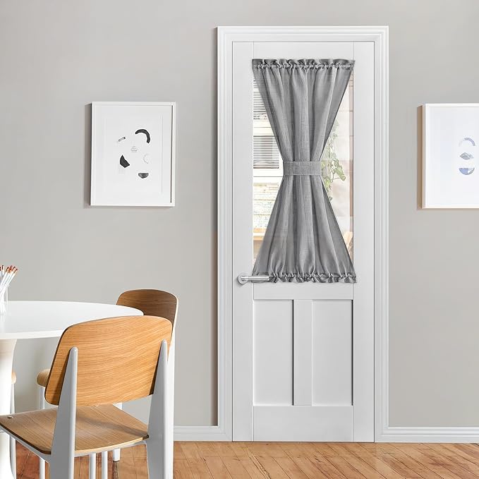 NICETOWN French Door Curtain with Tieback, Rustic Semi-Sheer Back Front Door Shade 50 Inches Long Curtains, Short Curtain Light-Filtering Privacy Window Decor, 1 Panel, Dark Grey, 26" Wide