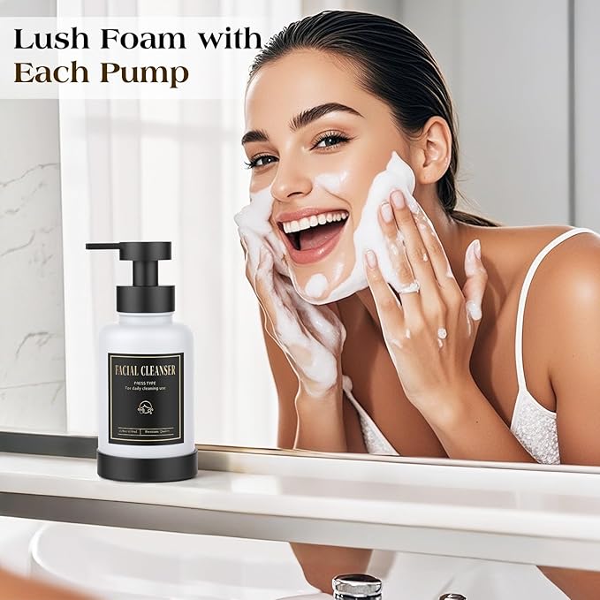 Luxspire Foaming Soap Dispenser, Glass Foam Pump Soap Dispenser, Non-Slip Hand Soap Container with 5 Waterproof Labels, 15 Oz Refillable Liquid Soap Holder for Bathroom & Kitchen, White, 2 Pack