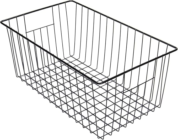 16" L x 12" W Wider Freezer Storage Organizer Baskets Container, Deep Metal Wire Chest Upright Refrigerator Divider with Built-in Handles for Cabinet, Pantry, Closet, Kitchen, Black