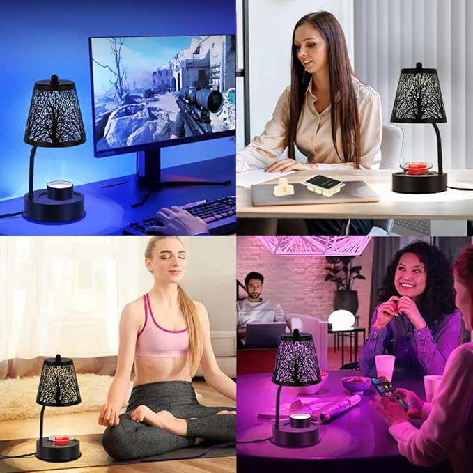 Black Tree ﻿Candle Warmer Lamp, LED Colors Changing Candle Warmer with Timer, Bedroom Living Room Home Decor Wax Melting Warmer for Jar Candles (Black Tree)