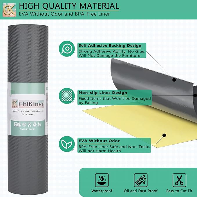 Self-Adhesive Shelf Liner Kitchen Liner, Waterproof Backed Paper Easy Peel and Stick Contact Liner Without Residue for Decor Your Desk Surface, Kitchen Countertops (Silver, 11.8 x 393.7 inches)