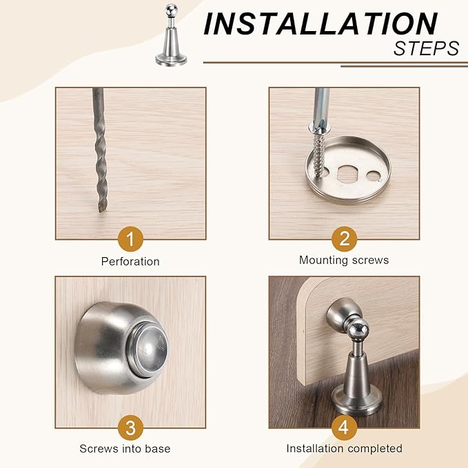 uxcell 6Pcs Magnetic Door Stopper, 304 Stainless Steel Magnetic Door Stop Catch, Soft-Catch Brushed Nickel Hold Door Open Wall Mount for Bottom of Door, Silver