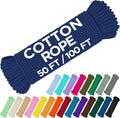 TECEUM Cotton Rope 3/16” (5 mm) – 100 FT – Strong All-Purpose Braided Rope – Natural Cotton – for Crafting, Сamping, Clothes Line, DIY, Indoor & Outdoor Use – Navy Blue