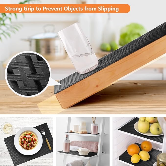 Shelf Liners for Kitchen Cabinets Refrigerator Liners Waterproof & Oil-Proof Kitchen Cupboard Liner Non-Slip Drawer Mats EVA Material Non Adhesive Fridge Liner for Shelves - Black 11.8 x 236.2 Inches