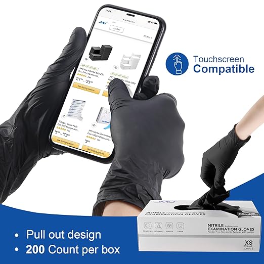 JMU Black Nitrile Gloves XL Case of 1200, 3.5Mil, Latex Free, Powder Free