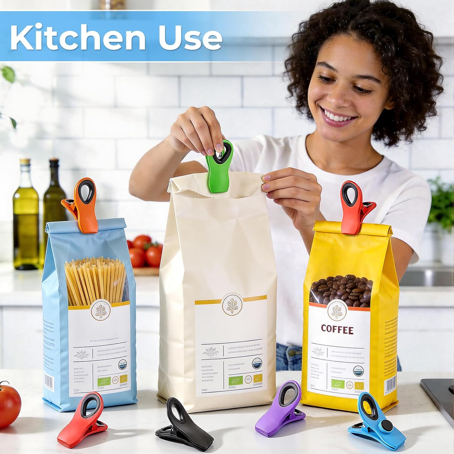 12 Pack Magnetic Chip Clips for Food Packages, Kitchen Clips with Magnet for Refrigerator, Plastic Assorted Colors for Food Storage