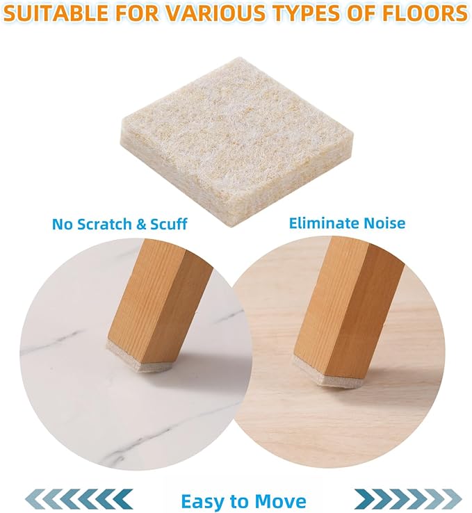 FURNIGEAR Felt Furniture Pads for Hardwood Floors - Self Adhesive Chair Felt Pads, Floor Protector for Furniture Feet, Furniture Sliders Moving Smoothly - Anti Scratch 48 Pcs 1-1/2" Square