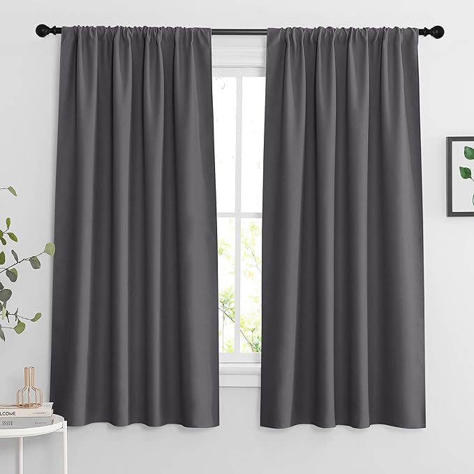 RYB HOME Blackout Curtains 63 inches Long - Energy Saving Insulation Large Window Curtain Blinds for Bedroom Living Room Dining Basement Home Office, W 70 x L 63 per Panel, Grey, 2 Pcs