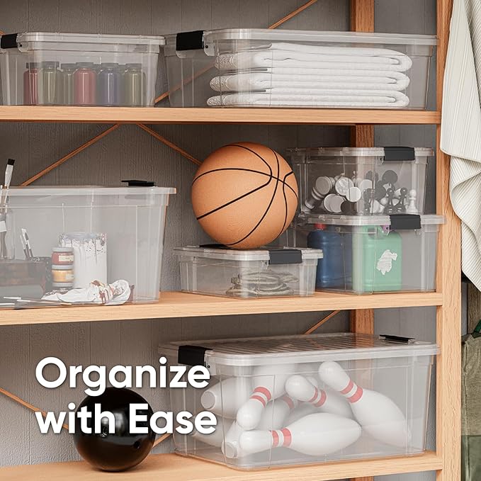 Superio Clear Storage Boxes with Lids, 2.3 Quart Plastic Container Bins for Organizing, Stackable Crates, BPA Free, Non Toxic, Odor Free, Organizers for Home, Office and Dorm, 4 Pack