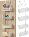 HapiRm Over Door Organizer Storage - Hanging Door Organizer with 4 Metal Large Capacity Baskets and Adjustable Coat Hook for Bathroom Bedroom Kitchen Pantry Closet Cabinet