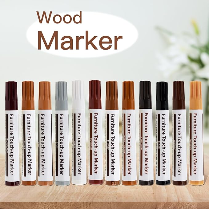 New Upgrade Furniture Pens for Touch Up, 12 Colors Wood Scratch Repair Markers, Professional Repair Tools for Stains, Scratches, Wood Floors, Tables, Bedposts