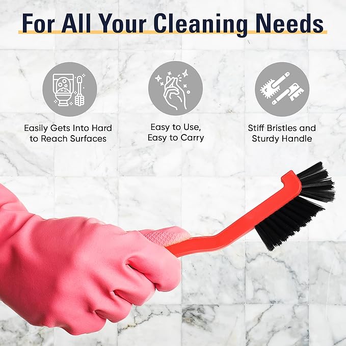 Handheld Grout Brush, Small Scrub Brush for Cleaning Shower Tiles, Crevices, Detail Cleaning Brush for Bathroom, Grout Cleaner Brush for Cleaning Dirt, Grime, Stiff Bristle Scrubber by Foxtrot Living