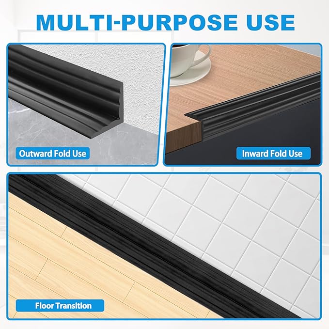 Wall Corner Protector Peel and Stick Corner Trim Molding Flexible Inside & Outside Wall Edge Guard Self Adhesive Moulding Trim for Edge Use, Black, 0.8” W x 10’ L