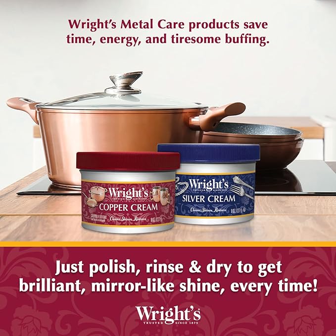 Wright's Copper and Brass Cream Cleaner - Gently Cleans and Removes Tarnish Without Scratching, 8 Ounce (Pack of 6)