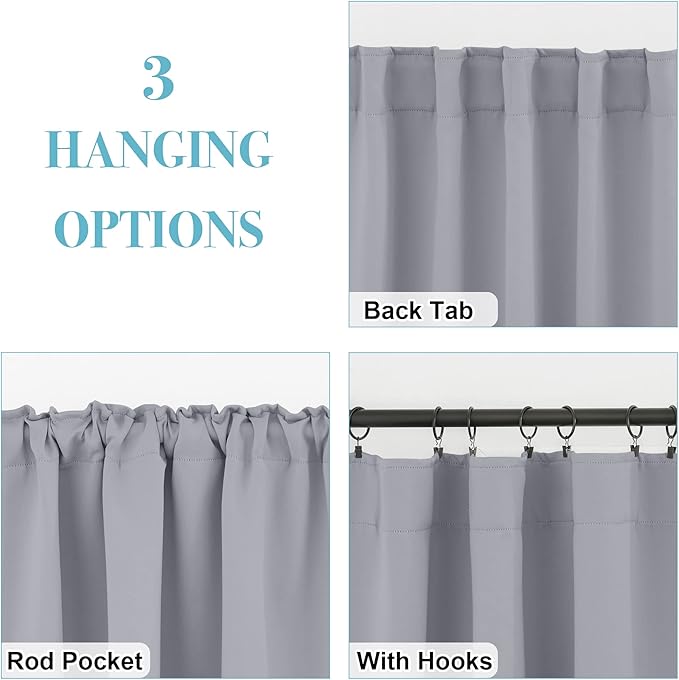 RYB HOME Small Window Curtains Blackout, Privacy Thermal Insulating Drapes for Bedroom Bathroom Basement Cafe Classroom Window Decor, W 34 x L 45 inches, Silver Grey, 2 Panels