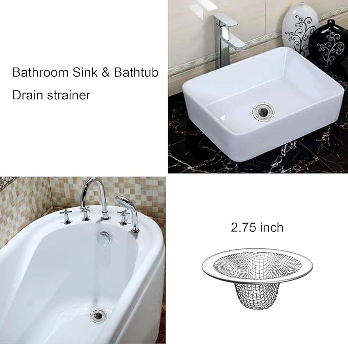10PCS Mesh Sink Drain Strainer Bathroom, 2.75" Stainless Steel Slop Basket Filter Trap Hair Catcher, Tub Drain Screen Filter Cover Mesh Bathroom Bathtub RV Laundry Lavatory Balcony Utility