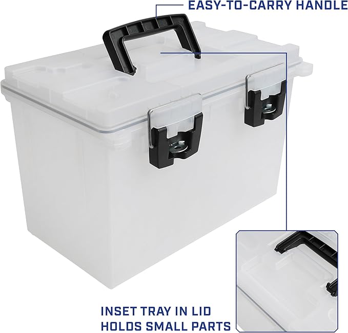 Sheffield 12767 XL Storage Bins With Lids, 4-Pack Stackable Storage Bins, Made in USA, Lockable and Water-Resistant Containers with Lids, Plastic Containers for Home, Classroom, and Dorm