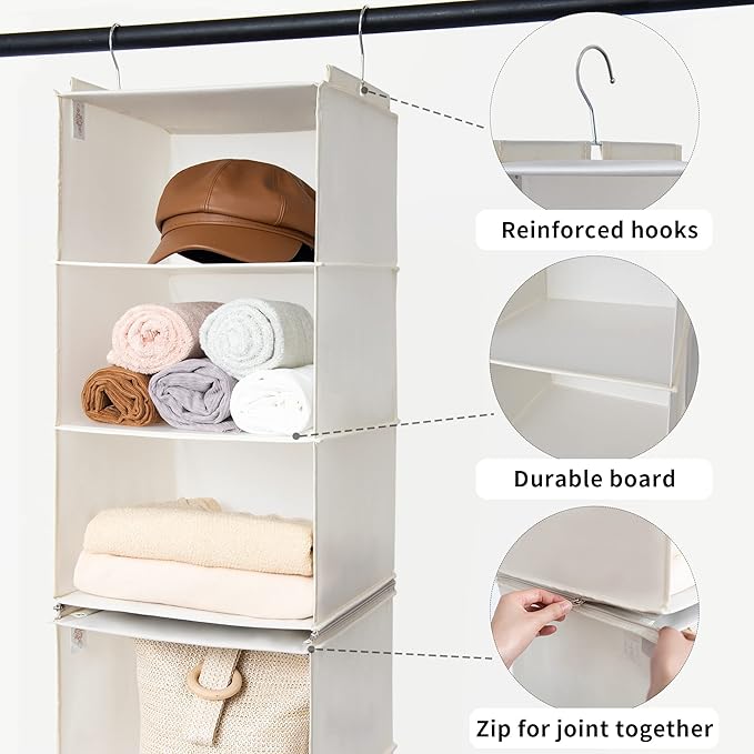 GRANNY SAYS 6-Shelf Hanging Closet Shelves, Separable to 2 Pack 3-Shelf Closet Shelves Organizer, Hanging Organizers and Storage for Living Room, Beige
