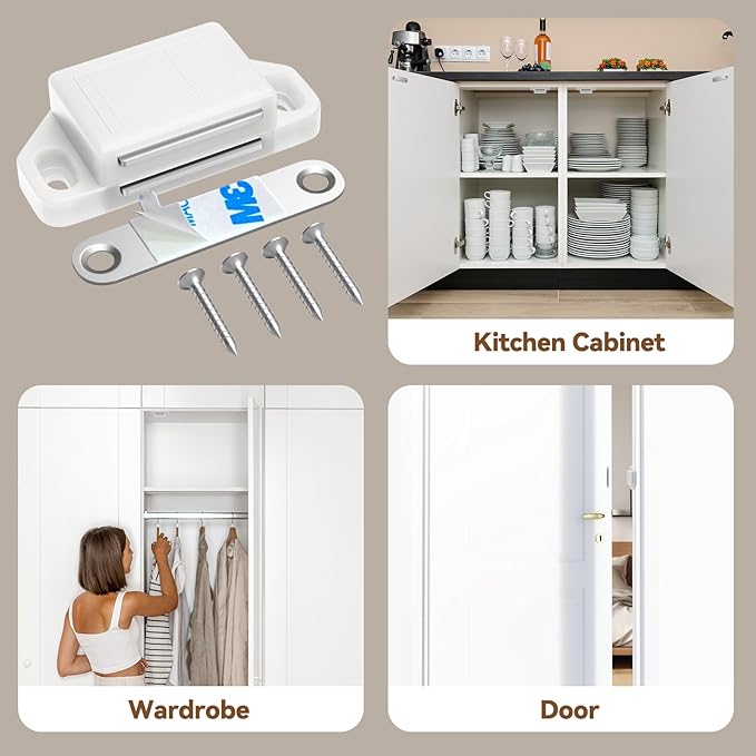 Cabinet Magnetic Catch Door Latch 30LB for Kitchen Drawer Magnets to Stay Closed Magnetic Catch Closet for Drawer（White 6 Pack）