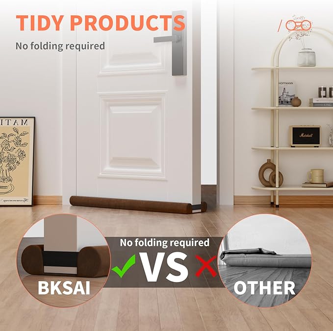 Upgraded Door Draft Stopper for Bottom of Door, Under Door Gap Filler for Big Gap, No Folding Required, Flexible Installation Door Sweep soundproofing Strip for Home & Apartment, 28-32in, Brown