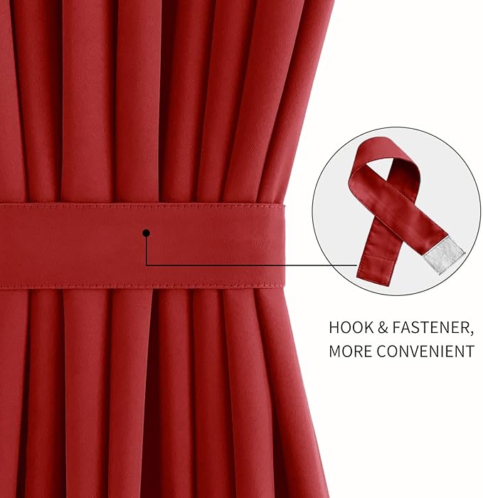 DWCN French Door Curtain - Rod Pocket Thermal Blackout Panel for Glass Window, Christmas, Kitchen and Patio - Privacy, 36 X 72 Inches Long, 1 Panel With Tieback, Red