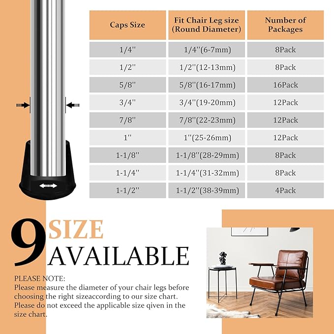 7/8" Round Rubber Chair Leg Tips Caps, Chair Leg Floor Protectors, Non-Slip Chairs Legs Caps, Stool Feet Protectors Cap, Folding Metal Chairs Legs Tip Replacement (Black, 24 Pack)