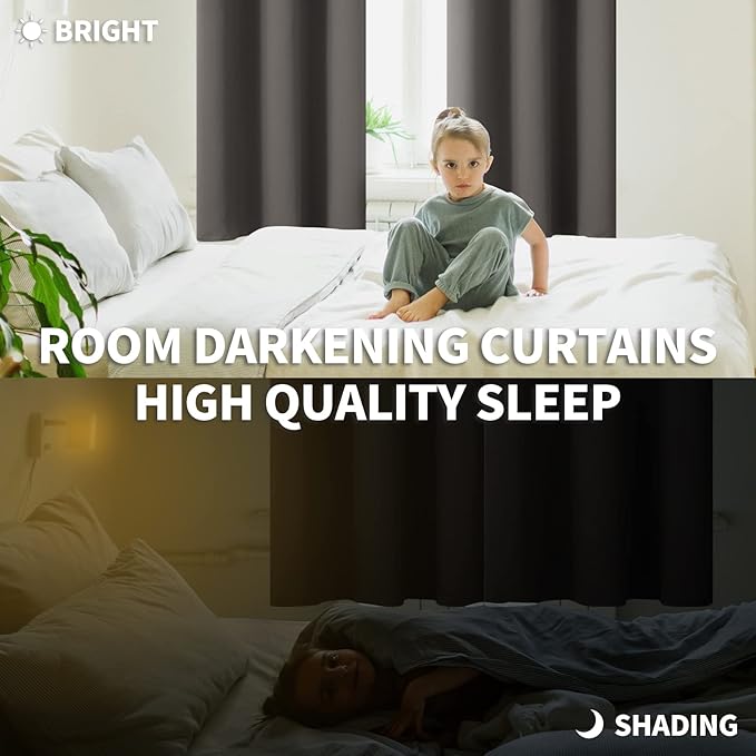 BGment Rod Pocket Blackout Curtains for Bedroom - Thermal Insulated Room Darkening Curtain for Living Room, 52 x 84 Inch, 2 Panels, Grey