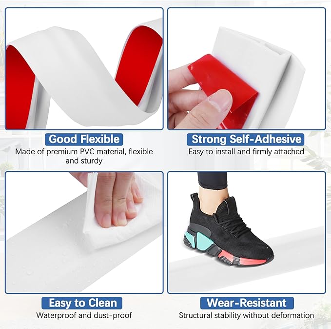 Vinyl Door Threshold Flooring Transition Strip Self Adhesive Carpet Edging Strip for Laminate Doorway Edge Threshold from 2/5" to 3/5" (White, 10 Ft)