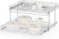 ROOMTEC Individual Pull Out Cabinet Organizer (28½" W x 21½" D), 2 Tier Spice Rack Organizer for Cabinet, Slide Out Drawer Pantry Shelf Organization and Storage for Kitchen Bathroom