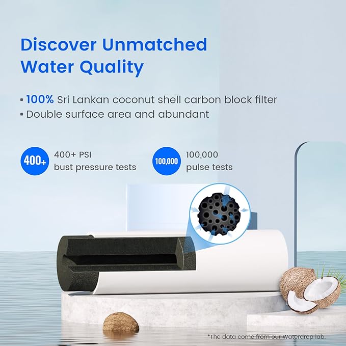 Waterdrop EDR4RXD1 Replacement for EveryDrop® Filter 4, Whirlpool® UKF8001, 4396395, Maytag® UKF8001AXX-200, UKF8001AXX-750, WD-F07, Refrigerator Water Filter, 2 Filters (Package May Vary)