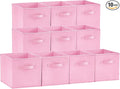 Lifewit 10 Packs Storage Cubes, 11 Inch Cube Storage Bins, Foldable Decorative Fabric Storage Baskets for Organizing Home Organizers with Handles for Shelves, Closet, Pink