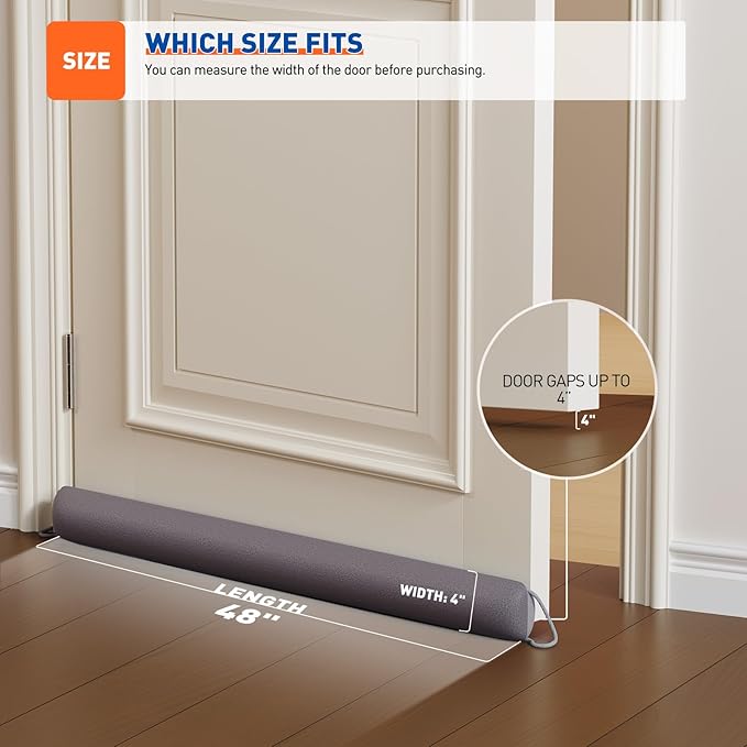 MAGZO Door Draft Stopper, 48 Inch Under Door Draft Blocker Noise Stopper, Weighted Wind Blocker Draft Guard for Bottom of Door, Gray