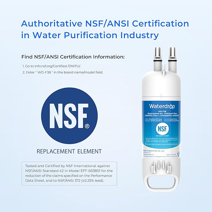 Waterdrop EDR1RXD1 Replacement for Everydrop® Filter 1, W10295370A, EDR1RXD1B, P8RFWB2L, P4RFWB, Kenmore® 46-9081, 46-9930, WD-F38 Refrigerator Water Filter, 3 Pack