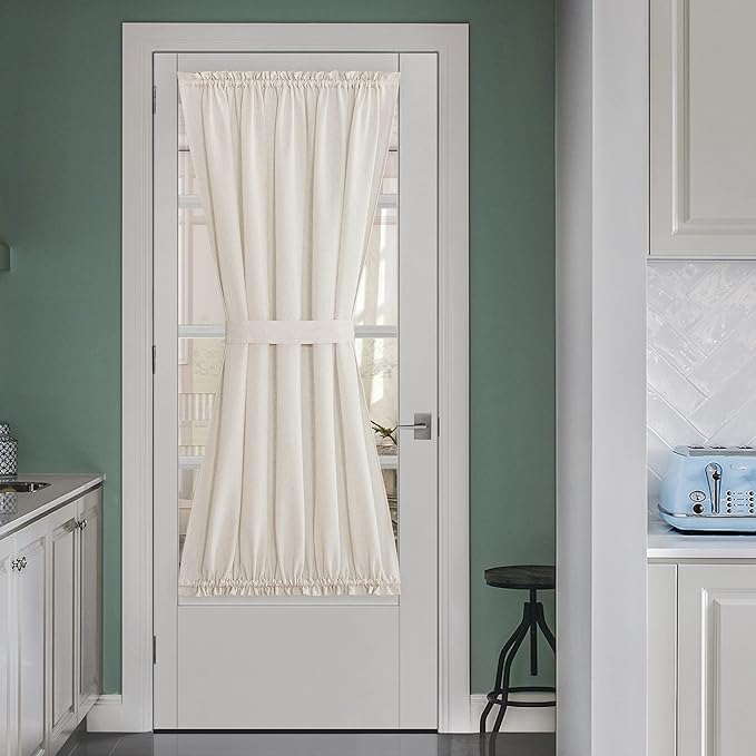 NICETOWN Natural Linen French Door Curtains Privacy Light Reducing Curtain for Glass Thermal Insulated Door Shade for Kitchen Classroom, 52 x 72 inches, 1 Panel