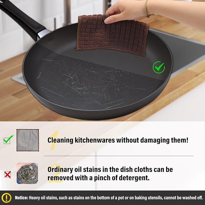 Dish Cloths for Washing Dishes 8 Pack Multipurpose Wire Miracle Cleaning Coths Non-Scratch Wire Dishwashing Rag Lint Free Microfiber Cleaning Cloth for Kitchen Windows (Brown)