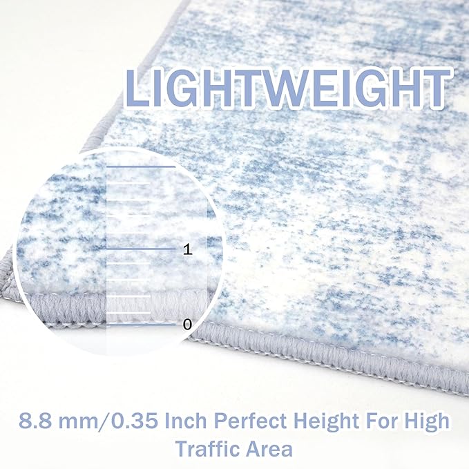 IOHOUZE Small Abstract Area Rug 2x3 Ft Entryway Rugs Washable Door Mat Indoor Entrance, Rubber Backed Throw Rugs, Printed Non Slip Floor Carpet for Foyer Front Door Sink, Light Blue White