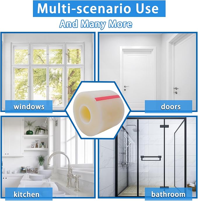 Transparent Window Weather Sealing Tape,Winter Window Seal Kit for Doors, Shower Glass Gaps,No Residue,3 Inch x 55 Yards